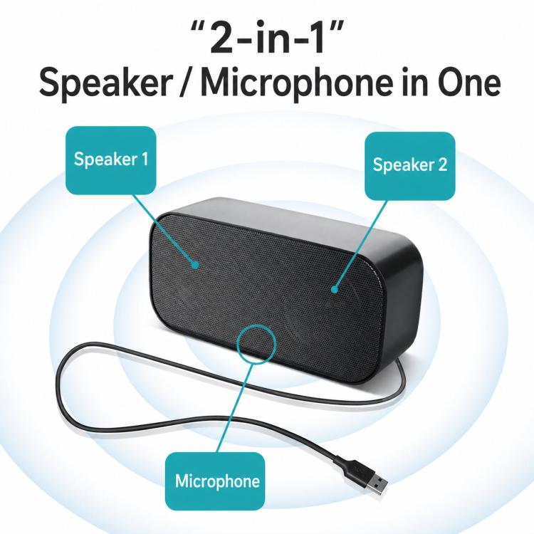 USB Computer Speaker with Built-in Microphone & Sound Card Mini Desktop Stereo Soundbar