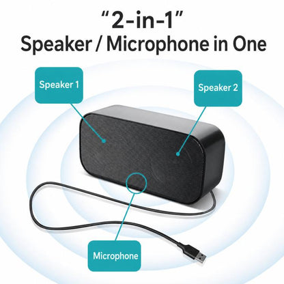 USB Computer Speaker with Built-in Microphone & Sound Card Mini Desktop Stereo Soundbar