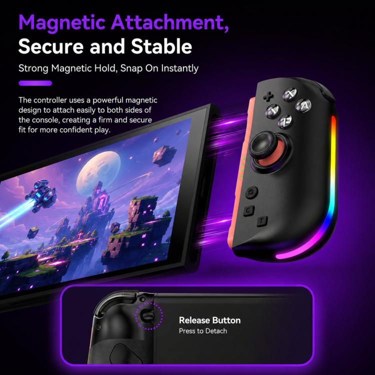 For Nintendo Switch 2 Left + Right Magnetic Controllers 9-Axis RGB Motion-Sensing Hall-Effect Joystick With Bluetooth 5.4 Wake-Up and Burst Fire Functionality