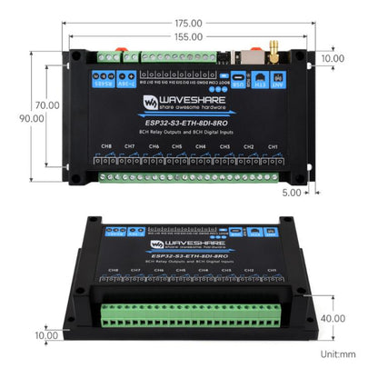 Waveshare ESP32-S3 Industrial Control Board With 8-Channel Wi-Fi Network Relays, Standard Network Port, PoE Port