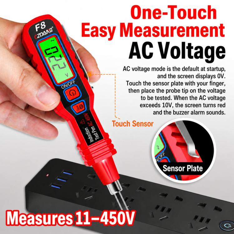 Induction Acoustic-Optic Alarm Voltage Tester Pen Digital Display Voltage Detector For Household Use, CZDANG F8