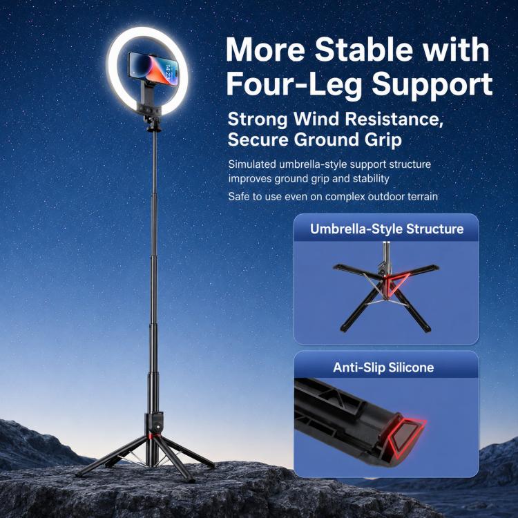 2.3m Floor Stand Selfie Stick With Live Streaming Fill Light For Cell Phone, 3-Color Stainless Steel Tube, RGB Stainless Steel Tube, 3-Color Aluminum Alloy Tube, RGB Aluminum Alloy Tube
