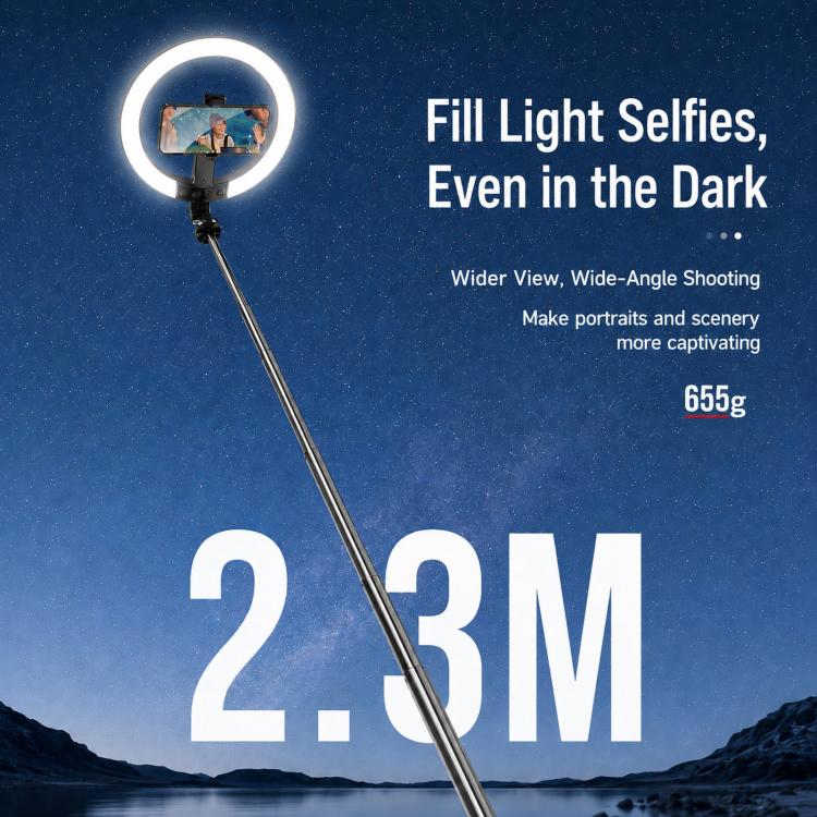 2.3m Floor Stand Selfie Stick With Live Streaming Fill Light For Cell Phone, 3-Color Stainless Steel Tube, RGB Stainless Steel Tube, 3-Color Aluminum Alloy Tube, RGB Aluminum Alloy Tube