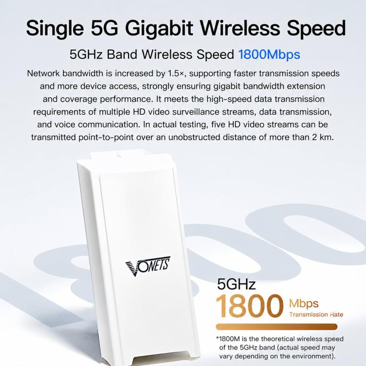 VONETS VBGO-5G Outdoor 5G Wireless CPE Bridge 1800Mbps Point To Point Long Range WiFi Access Point PoE, VBGO-5G