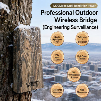 Outdoor Wireless Bridge 1200Mbps Dual Band WiFi AP Bridge CPE 2 Gigabit Ports PoE, VBGO1200