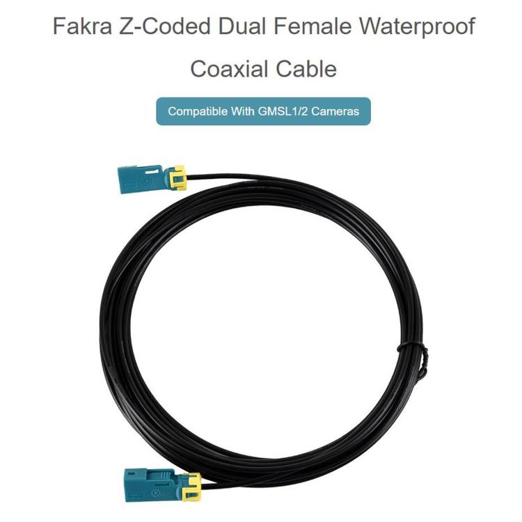 WAVESHARE Fakra Z-Coded Dual Female Waterproof Coaxial Cable, RG174 Coaxial Cable, 5m Length, Compatible With GMSL1/2 Cameras, Fakra Z-Coded 5m Cable