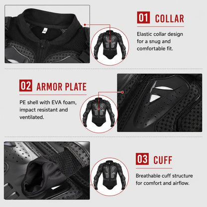 Motorcycle Body Armor Jacket Full Body Protective Gear with Removable Spine Back Protector, S, M, L, XL, XXL, XXXL, 4XL