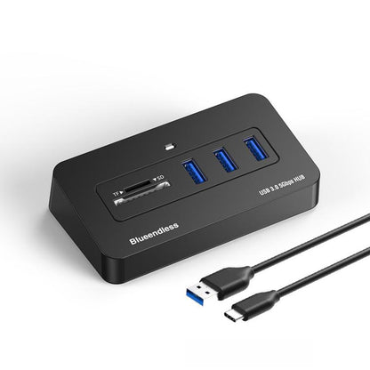 Blueendless 5-Port 3xUSB 3.0 Hub SD TF Card Reader, With 1m 2-in-1 USB-C/A Cable, With 0.3m USB Cable