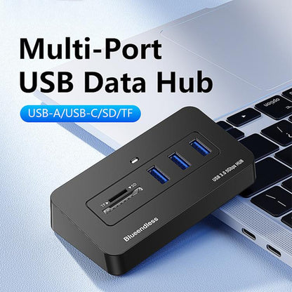 Blueendless 5-Port 3xUSB 3.0 Hub SD TF Card Reader, With 1m 2-in-1 USB-C/A Cable, With 0.3m USB Cable