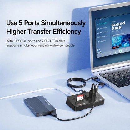 Blueendless 5-Port 3xUSB 3.0 Hub SD TF Card Reader, With 1m 2-in-1 USB-C/A Cable, With 0.3m USB Cable