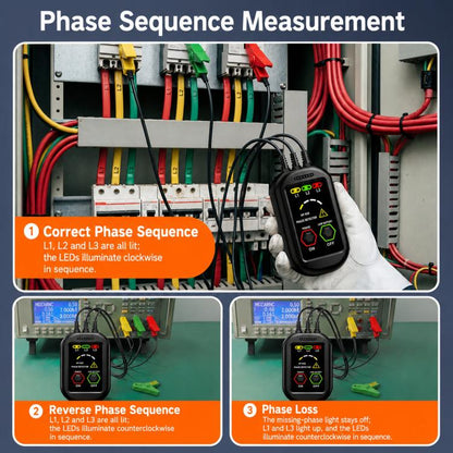 HY850 Non-Contact Phase Sequence Detector AC 60V-1000V 3-Phase Rotation Tester with Magnetic Back