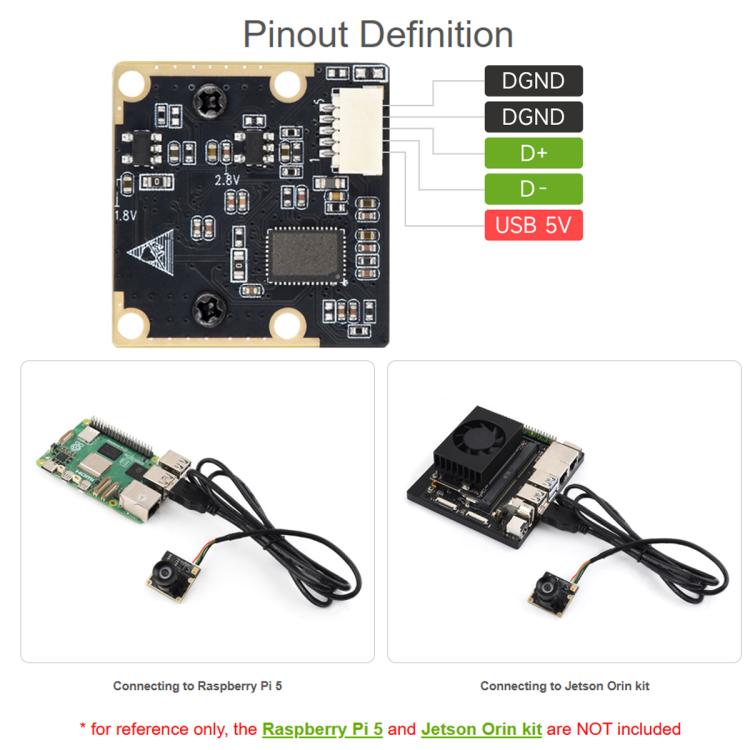 Waveshare OS05A20 5MP USB Camera Module C Type 91.7-degree FOV Distortion-free Lens, 35565
