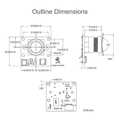 Waveshare OS05A20 5MP USB Camera Module C Type 91.7-degree FOV Distortion-free Lens, 35565