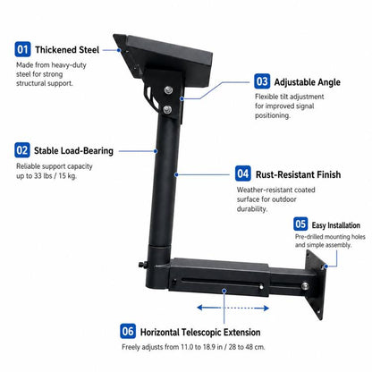 For Starlink Gen 3 Telescopic Roof Wall Mount Bracket Adjustable Angle Steel Pole, Telescopic Roof Wall Mount