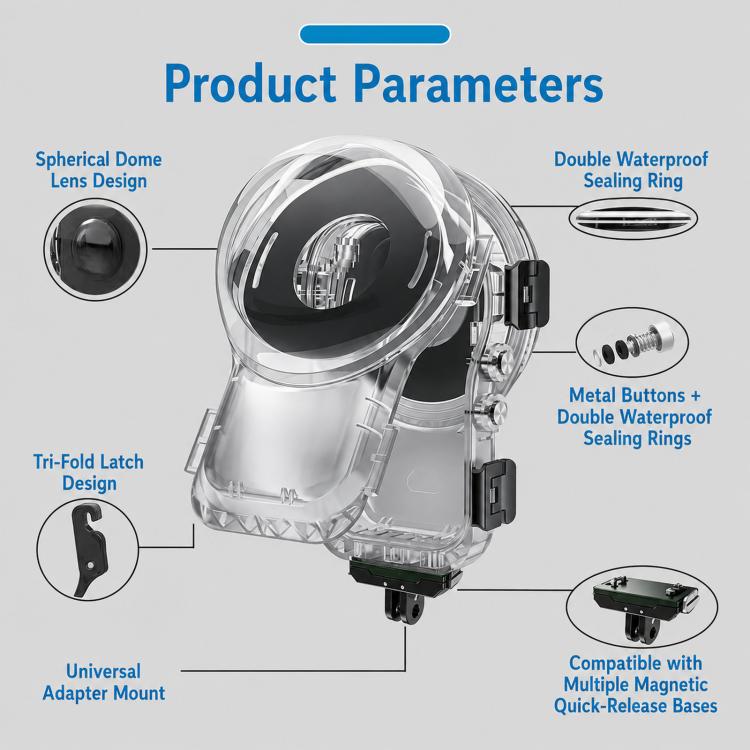 For Insta360 X6 Magnetic Quick Release Waterproof Housing 360 Panoramic 60m Dive Case, 360 Panoramic Magnetic