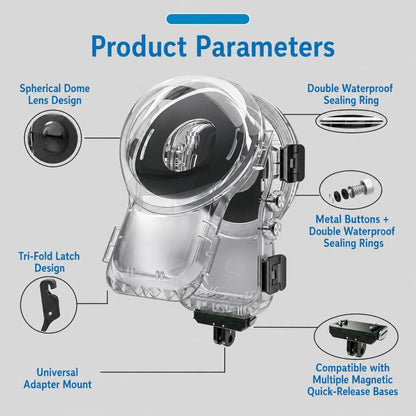 For Insta360 X6 Magnetic Quick Release Waterproof Housing 360 Panoramic 60m Dive Case, 360 Panoramic Magnetic