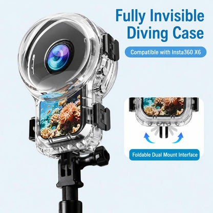 For Insta360 X6 Waterproof Housing 60M/196FT Invisible Dive Case with Foldable 2-Prong & 1/4inch Thread, 360 Panoramic Foldable 2-Prong
