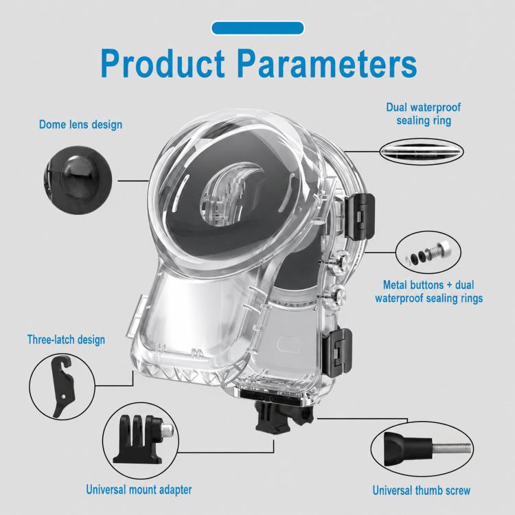 For Insta360 X6 Waterproof Housing 60M/196FT Invisible Dive Case with Foldable 2-Prong & 1/4inch Thread, 360 Panoramic Foldable 2-Prong