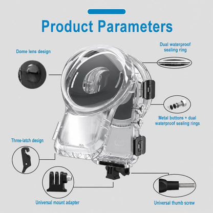 For Insta360 X6 Waterproof Housing 60M/196FT Invisible Dive Case with Foldable 2-Prong & 1/4inch Thread, 360 Panoramic Foldable 2-Prong