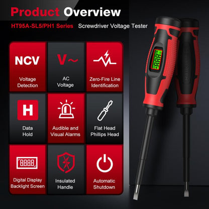 Digital Voltage Tester Screwdriver 6V-390V AC Non-Contact Voltage Detector Pen, HABOTEST HT95A-SL5, HABOTEST HT95A-PH1