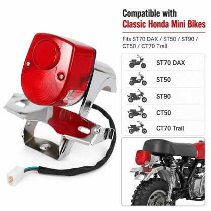 Rear Brake Tail Light Assembly with Bracket for Honda ST70 DAX ST50 ST90 CT50 CT70 Mini Bike, Rear Brake Tail Light