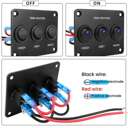 RV Peephole Button Switch Panel LED Light Water Tank Heater Control Switch, 2-digit, 3-digit