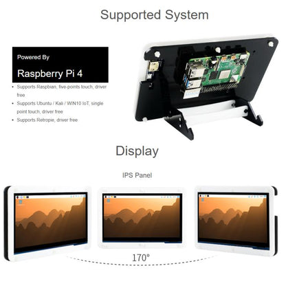 Waveshare Raspberry Pi 4 3GB Model B Display Kit With 7inch Capacitive Touch LCD, EU Plug, US Plug, UK Plug