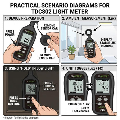 Handheld Portable Color Screen Lux Meter High-Precision Auto-Range Illuminance Tester, BDMETER TDC802