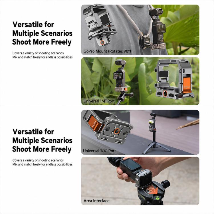 For DJI Osmo Pocket 4 / 3 LKTOP Quick Release Expansion Frame Aluminum Cage with Cold Shoe & Arca Swiss, AC-012