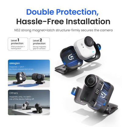 aMagisn Magnetic Cap Clip Mount 360 Rotatable Hat Brim Backpack Strap Clamp POV Vlog Mount, For Insta360 GO Ultra, For DJI Osmo Nano