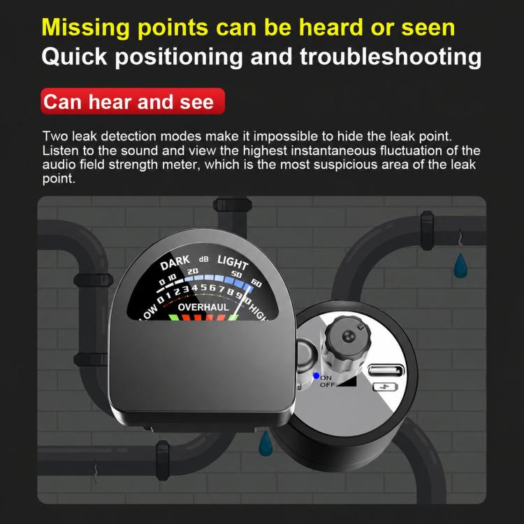 H-918 Water Leak Detector with Audio Field Strength Meter Acoustic Water Pipe Leak Locator for Wall Floor & Engine Noise, H-918