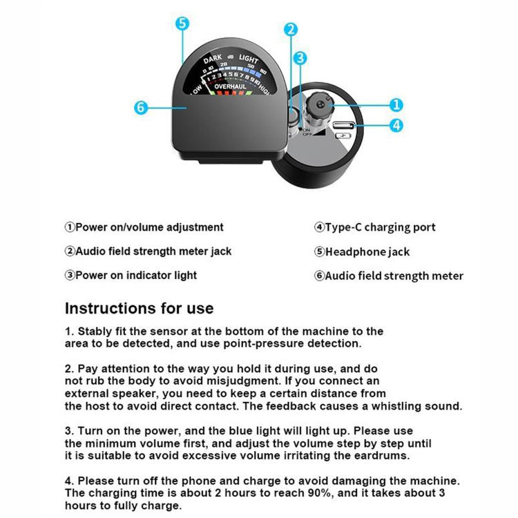 H-918 Water Leak Detector with Audio Field Strength Meter Acoustic Water Pipe Leak Locator for Wall Floor & Engine Noise, H-918