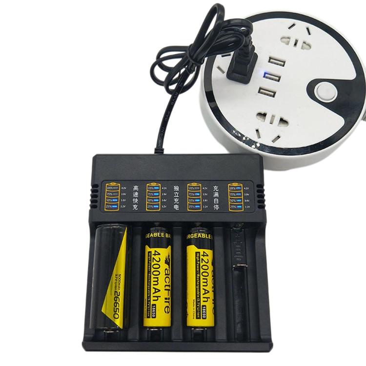 Universal 4-Slot Lithium Battery Charger With Power Level Display, US Plug, EU Plug