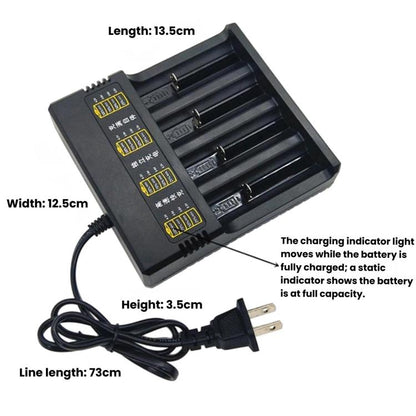 Universal 4-Slot Lithium Battery Charger With Power Level Display, US Plug, EU Plug