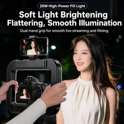 Handheld Smartphone Video Rig Light Rechargeable Camera Cage Ring Light, 4400mAh, 6600mAh, 8000mAh
