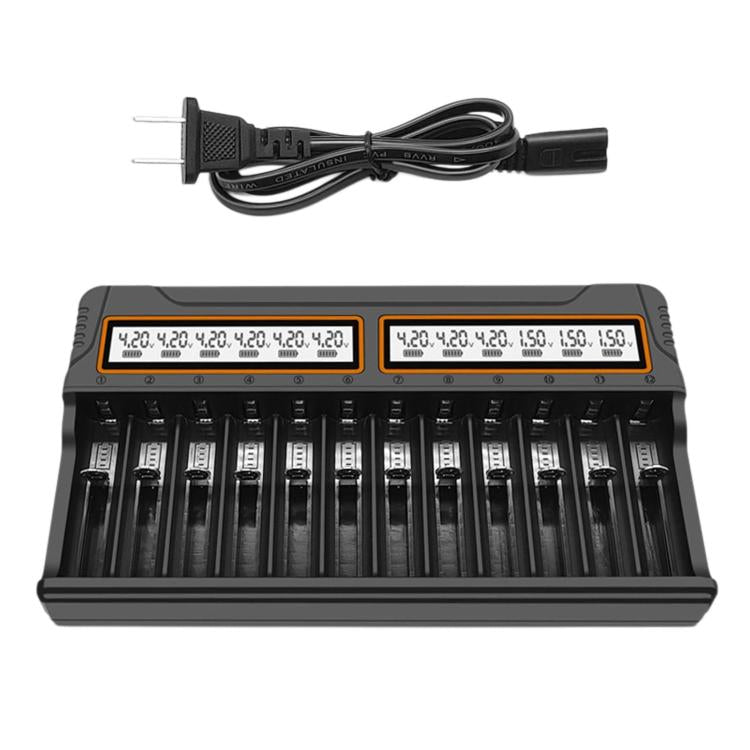 12-Slot Multifunctional Smart LCD Screen Lithium Battery Charger, US Plug, EU Plug
