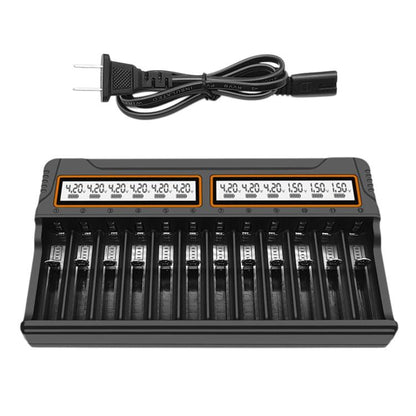 12-Slot Multifunctional Smart LCD Screen Lithium Battery Charger, US Plug, EU Plug