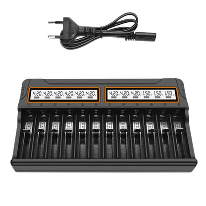 12-Slot Multifunctional Smart LCD Screen Lithium Battery Charger, US Plug, EU Plug