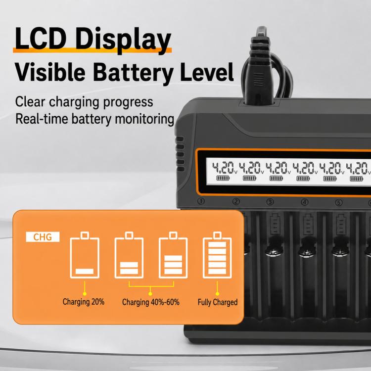 12-Slot Multifunctional Smart LCD Screen Lithium Battery Charger, US Plug, EU Plug