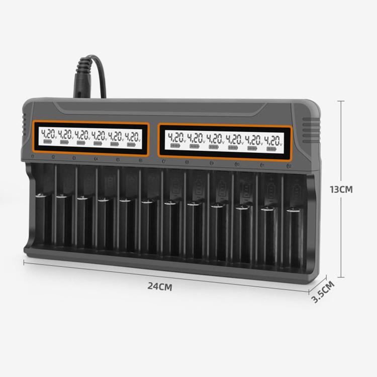 12-Slot Multifunctional Smart LCD Screen Lithium Battery Charger, US Plug, EU Plug