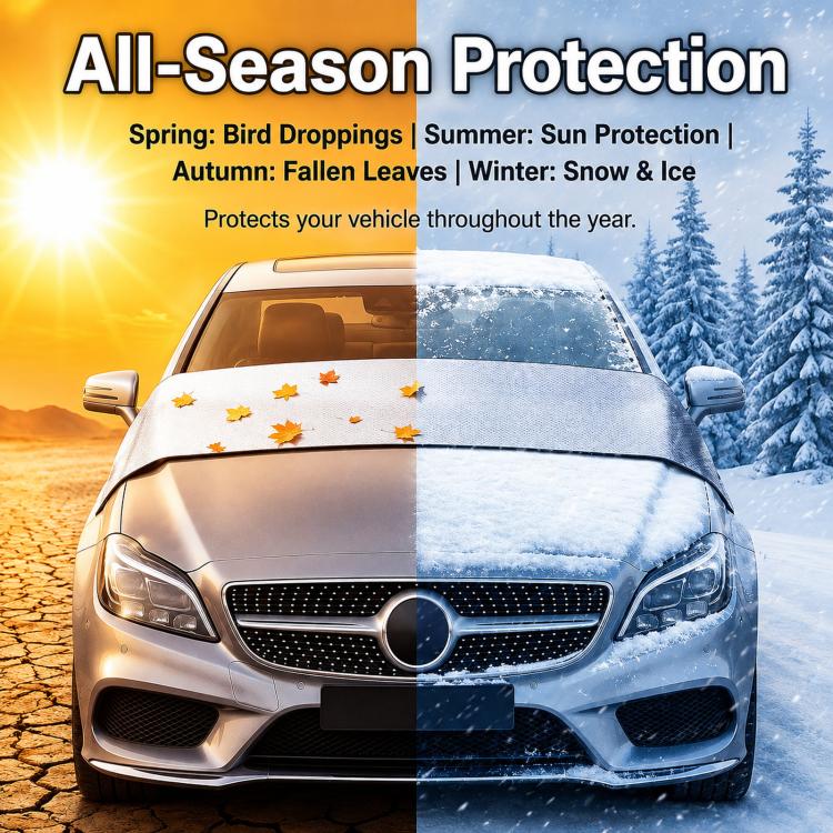 Car Windshield Rain Gutters Prevent Leaf Bird Droppings Dust Cover, Front Aluminum Tint, Front Polyester Taffeta