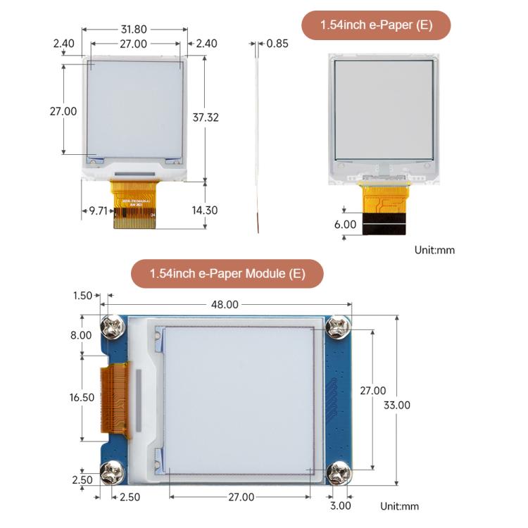 Waveshare 1.54inch E6 E-Paper Display, E Ink Spectra 6 Full-Color, 240X240 Pixels, SPI Interface, Without Driver Board, With Driver Board