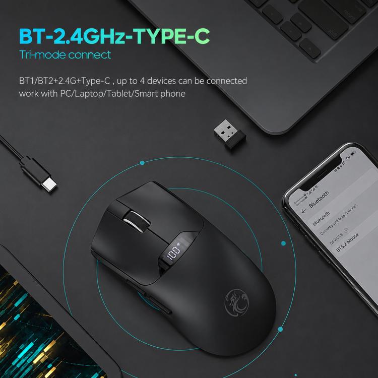 iMICE G206 Tri-Mode Wireless Gaming Mouse Lightweight Screen 12800DPI Rechargeable, G206
