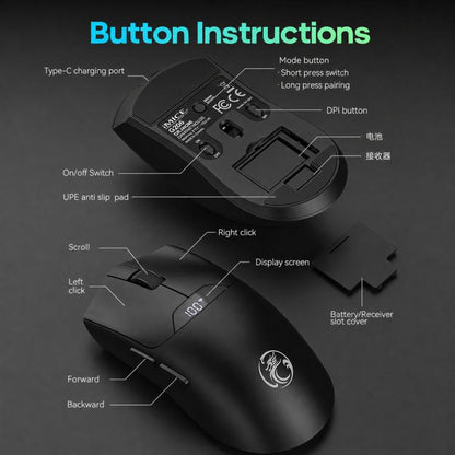 iMICE G206 Tri-Mode Wireless Gaming Mouse Lightweight Screen 12800DPI Rechargeable, G206