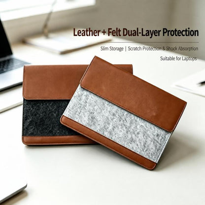 Felt Laptop Sleeve Bag PU Leather Cover Envelope Case Magnetic Closure, 14-15.4 inch, 13-14 inch