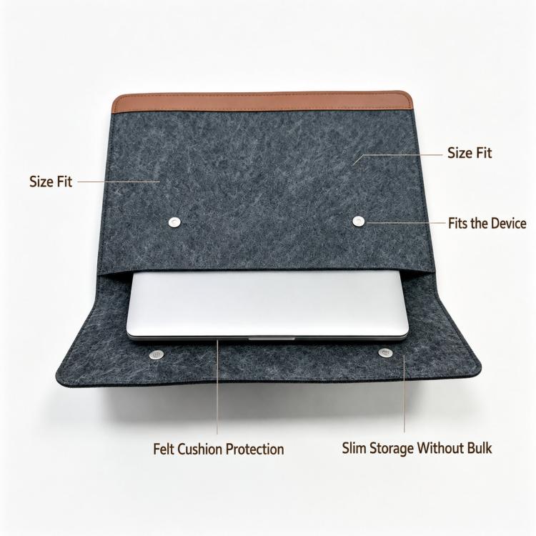 Felt Laptop Sleeve Bag PU Leather Cover Envelope Case Magnetic Closure, 14-15.4 inch, 13-14 inch