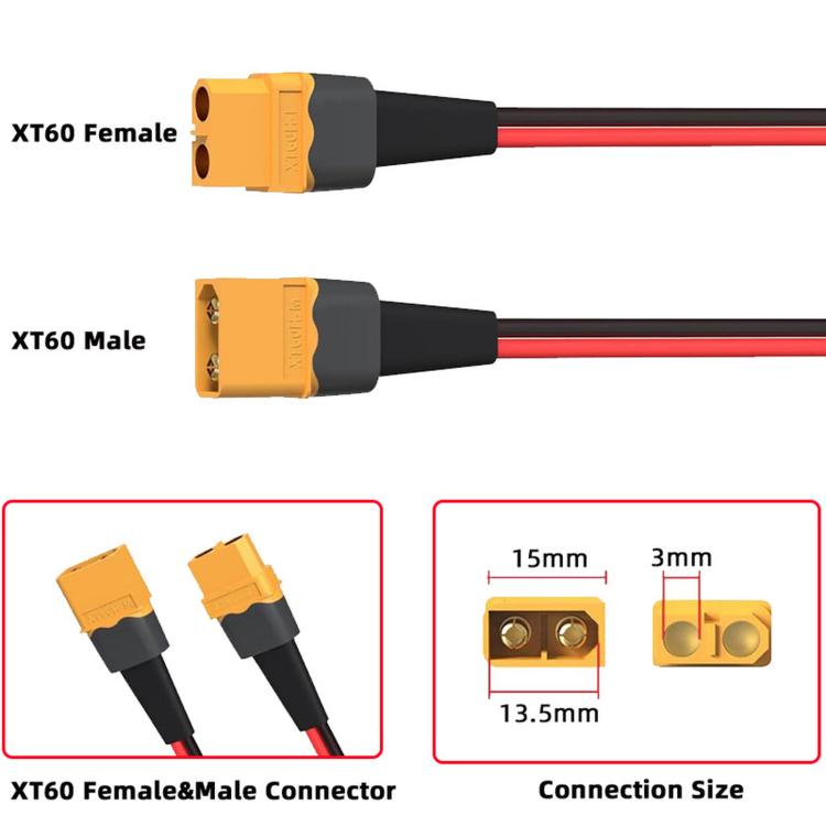 XT60 Male/Female Extension Cable 30A Mobile Energy Storage Pure Copper Connector, 0.61m, 0.91m, 1.83m, 3.66m, 6.1m, 9.15m, 12.1m, 15.2m