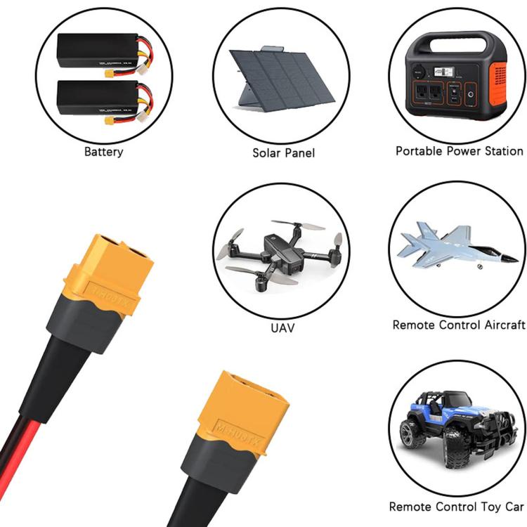 XT60 Male/Female Extension Cable 30A Mobile Energy Storage Pure Copper Connector, 0.61m, 0.91m, 1.83m, 3.66m, 6.1m, 9.15m, 12.1m, 15.2m