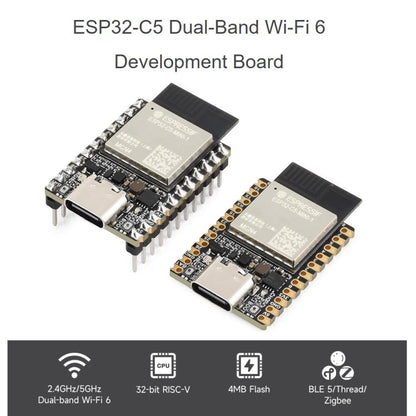 Waveshare ESP32-C5 Mini Dual-Band Wi-Fi 6 Development Board, 240MHz Single-Core Processor, with Pinheader, Without Pinheader