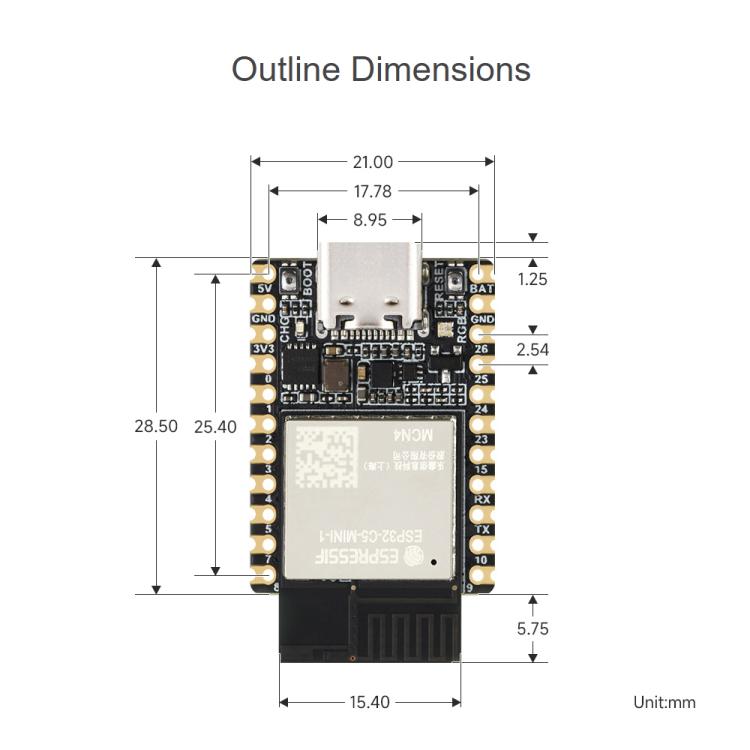 Waveshare ESP32-C5 Mini Dual-Band Wi-Fi 6 Development Board, 240MHz Single-Core Processor, with Pinheader, Without Pinheader